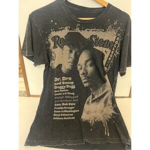 Rolling Stone Dr Dre Snoop Dogg Graphic T-Shirt Acid Wash Black Mens Medium